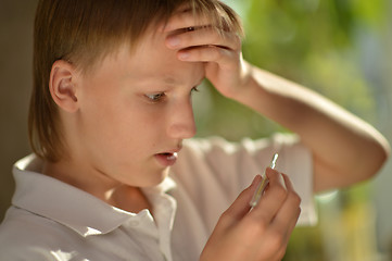 Image showing boy fell ill with the flu