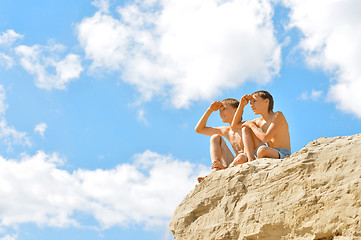 Image showing Two boys on a hill