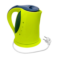 Image showing green electric kettle isolated on white background with clipping