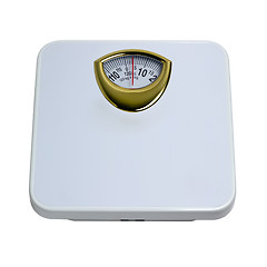 Image showing weight control by floor scale isolated dieting concept