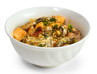 Image showing mushrooms potatoes roasted isolated a on white background