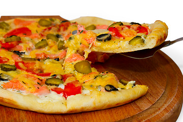 Image showing cucumber isolated pizza white food cheese italian tomato meal fa