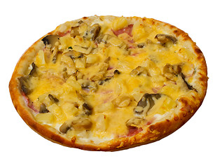 Image showing baked pizza a mushrooms fast dinner crust italian food cheese is