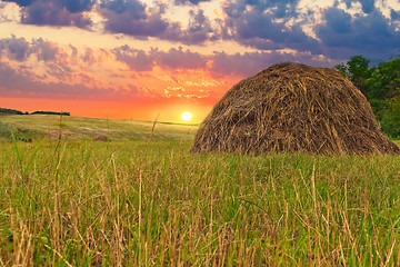 Image showing The Russian landscape in hay field sky