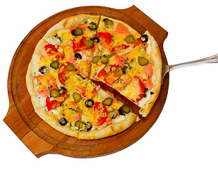 Image showing cucumber isolated pizza white food cheese a italian tomato meal