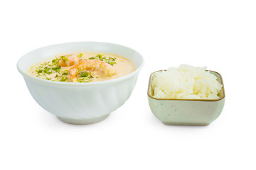 Image showing soup shrimp rice plate isolated on white background