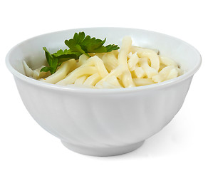 Image showing pasta and plate isolated isolated a on white background