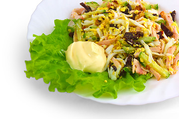 Image showing food plate salad sausage isolated on a white background