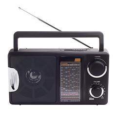 Image showing vintage black radio to listen to isolated station waves