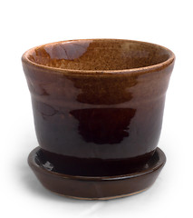 Image showing cup brown empty flower pot brown ceramic isolated on white backg