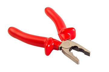 Image showing red open pliers isolated on white background clipping path