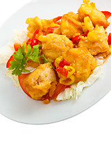 Image showing fried fish and dish meal isolated a on white background clipping