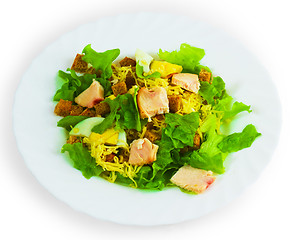 Image showing cheese sausage bread salad isolated on a white background