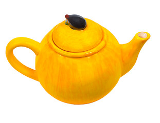 Image showing teapot tea ceramic kettle yellow isolated (clipping path)