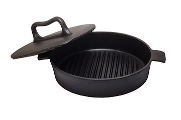 Image showing skillet kitchen design roaster pan black cover fry isolated clip