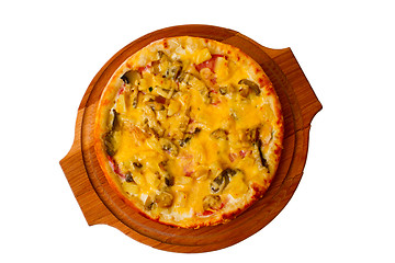 Image showing baked pizza fast a dinner crust italian mushrooms food cheese is