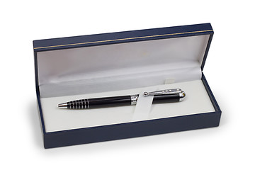 Image showing ballpoint pen blue in a case perfect gift