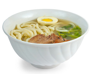 Image showing soup beef pasta egg isolated a on white background