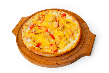 Image showing isolated dinner fast crust baked pizza food cheese italian tomat