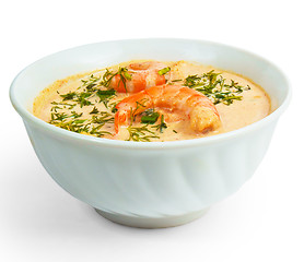 Image showing shrimp soup dill bowl isolated on white background