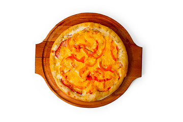 Image showing baked pizza fast dinner a crust italian ham food cheese isolated