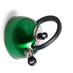 Image showing green iron kettle isolated on white background