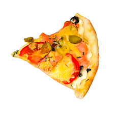 Image showing pizza appetizing slice piece isolated on white background