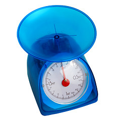 Image showing blue kitchen scales isolated (clipping path)