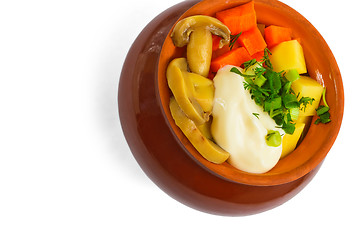 Image showing potatoes pot mushrooms isolated carrot isolated a on white backg