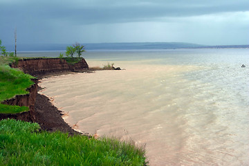 Image showing Blue Sea coast before the rain clouds are overcast