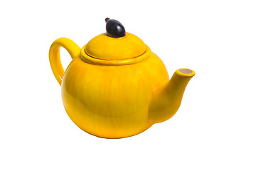 Image showing kettle ceramic yellow teapot tea isolated (clipping path)