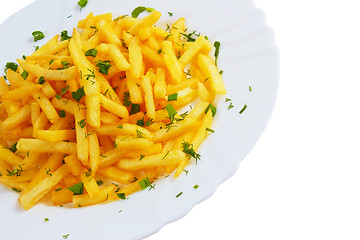 Image showing potatoes and fries plate dill isolated a on white background cli