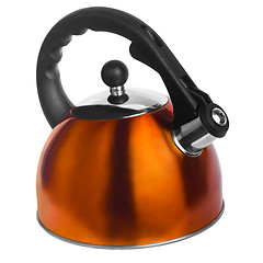 Image showing iron orange yellow kettle kitchen isolated(clipping path)