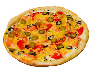 Image showing pizza isolated white cucumber a food cheese italian tomato meal 