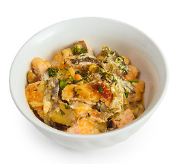 Image showing mushrooms potatoes roasted isolated white background