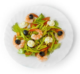 Image showing dish meal shrimp salad olives isolated on white background