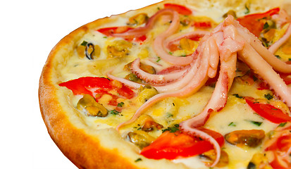 Image showing pizza isolated a white octopus cheese food italian tomato meal f