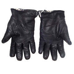 Image showing pair black of leather gloves isolated on white (clipping path)