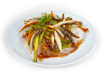 Image showing rice extract fish plate long macaroni isolated on white backgrou