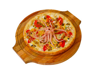 Image showing pizza octopus isolated white cheese food italian tomato meal fas