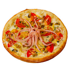 Image showing pizza octopus isolated a white cheese food italian tomato meal f