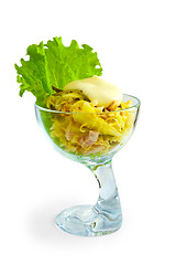 Image showing cheese sausage salad isolated on a white background