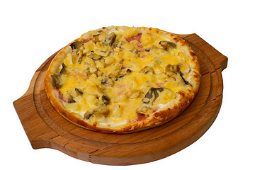 Image showing baked pizza mushrooms fast dinner crust italian food cheese isol