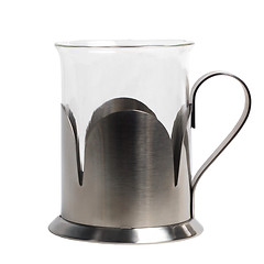 Image showing empty glass cup-holder in an iron stand isolated (clipping path)