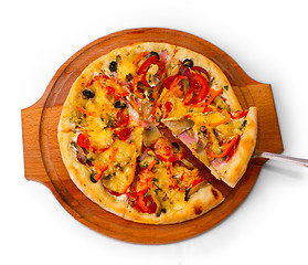 Image showing pizza white isolated cheese italian food meal tomato fast dinner