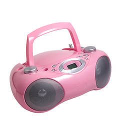 Image showing pink stereo cd mp3 radio cassette recorder is isolated on a whit