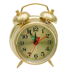 Image showing alarm clock gold isolated (clipping path)