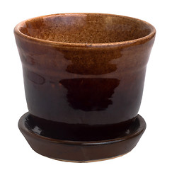 Image showing cup empty flower pot brown ceramic isolated (clipping path)