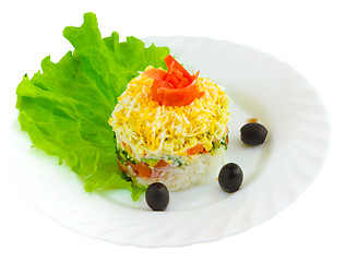 Image showing salad tasty rice olives food dish isolated white background clip