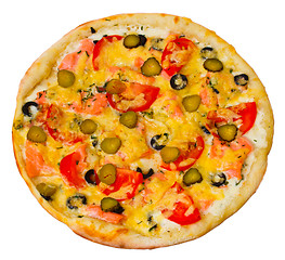 Image showing pizza isolated white cucumber cheese food italian tomato meal fa